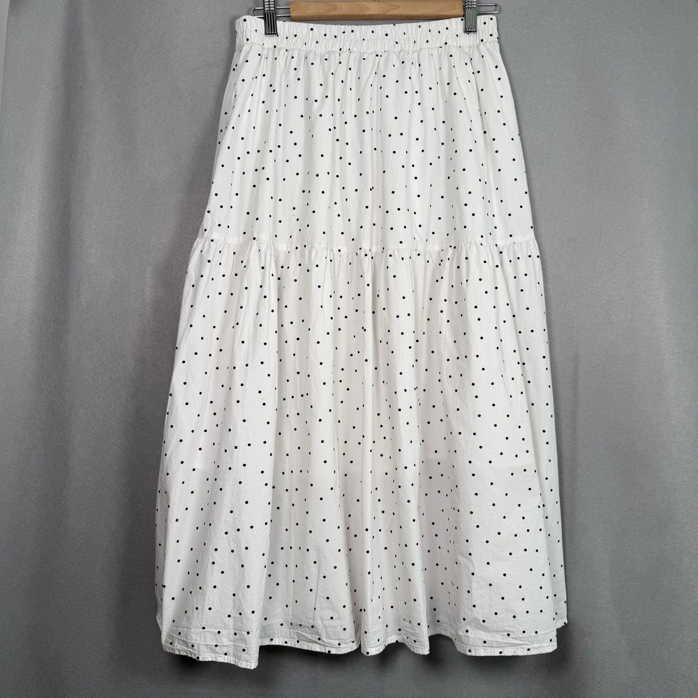 Sinsay Tiered Midi Skirt Boho Coastal Cottagecore Polka Dot White Cotton
